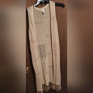 Altar'd State Beige Crochet Sleeveless Duster Vest